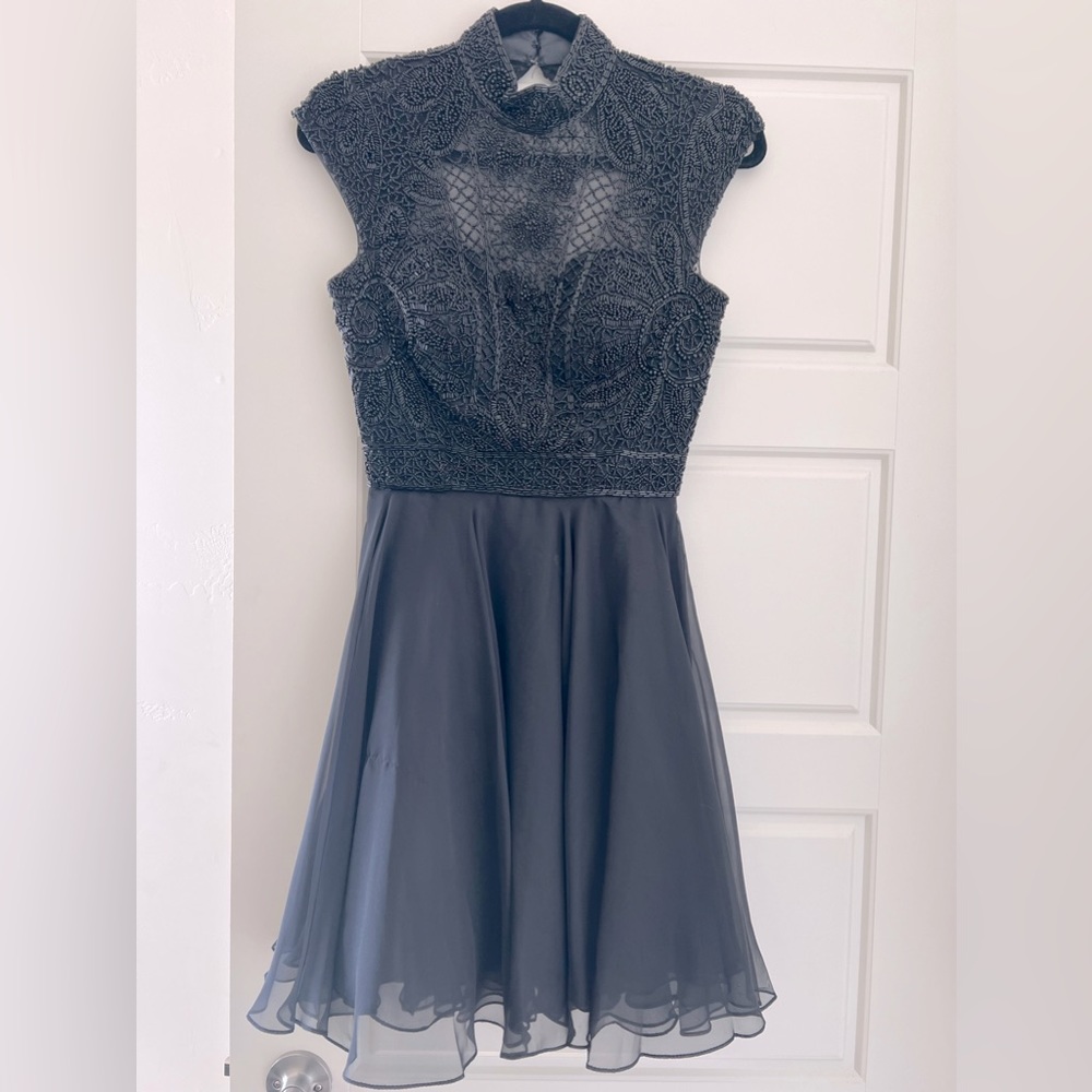 Sherri Hill Short Black Prom Dress. Sweetheart neckline, beaded detail, Size 2